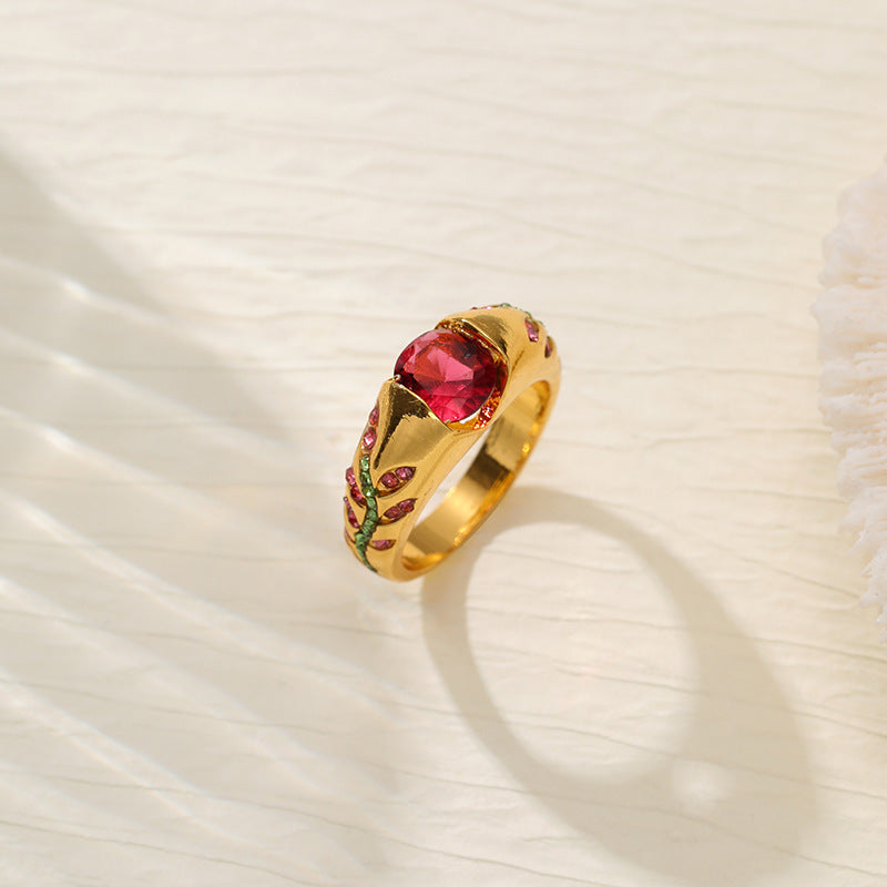 Leaf Style Zirconium Inlaid Ring, Simple And Stylish