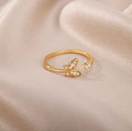 Personality Zircon Butterfly Exquisite Three-dimensional Adjustable Ring