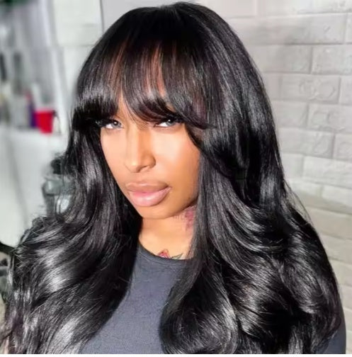 Pre Everything Glueless 13x5 Body Wave Lace Front Wig With Bangs Hd Pre Cut Lace Human Hair Wig For Black Women
