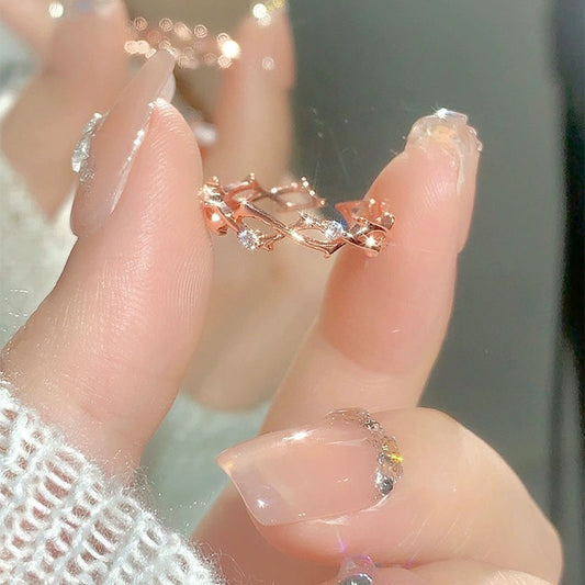 Inlaid Zirconium Thorns Light Luxury Minority Design Adjustable Premium Index Finger Ring