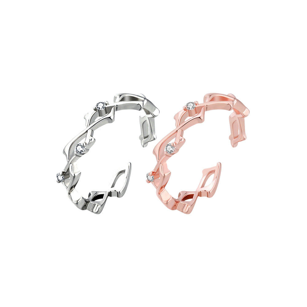 Inlaid Zirconium Thorns Light Luxury Minority Design Adjustable Premium Index Finger Ring