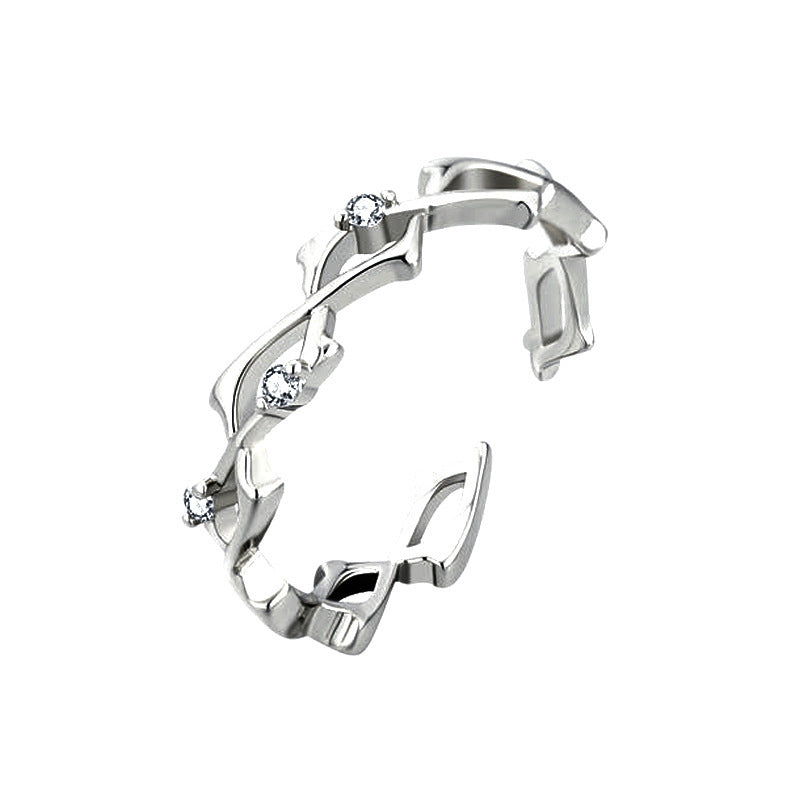 Inlaid Zirconium Thorns Light Luxury Minority Design Adjustable Premium Index Finger Ring